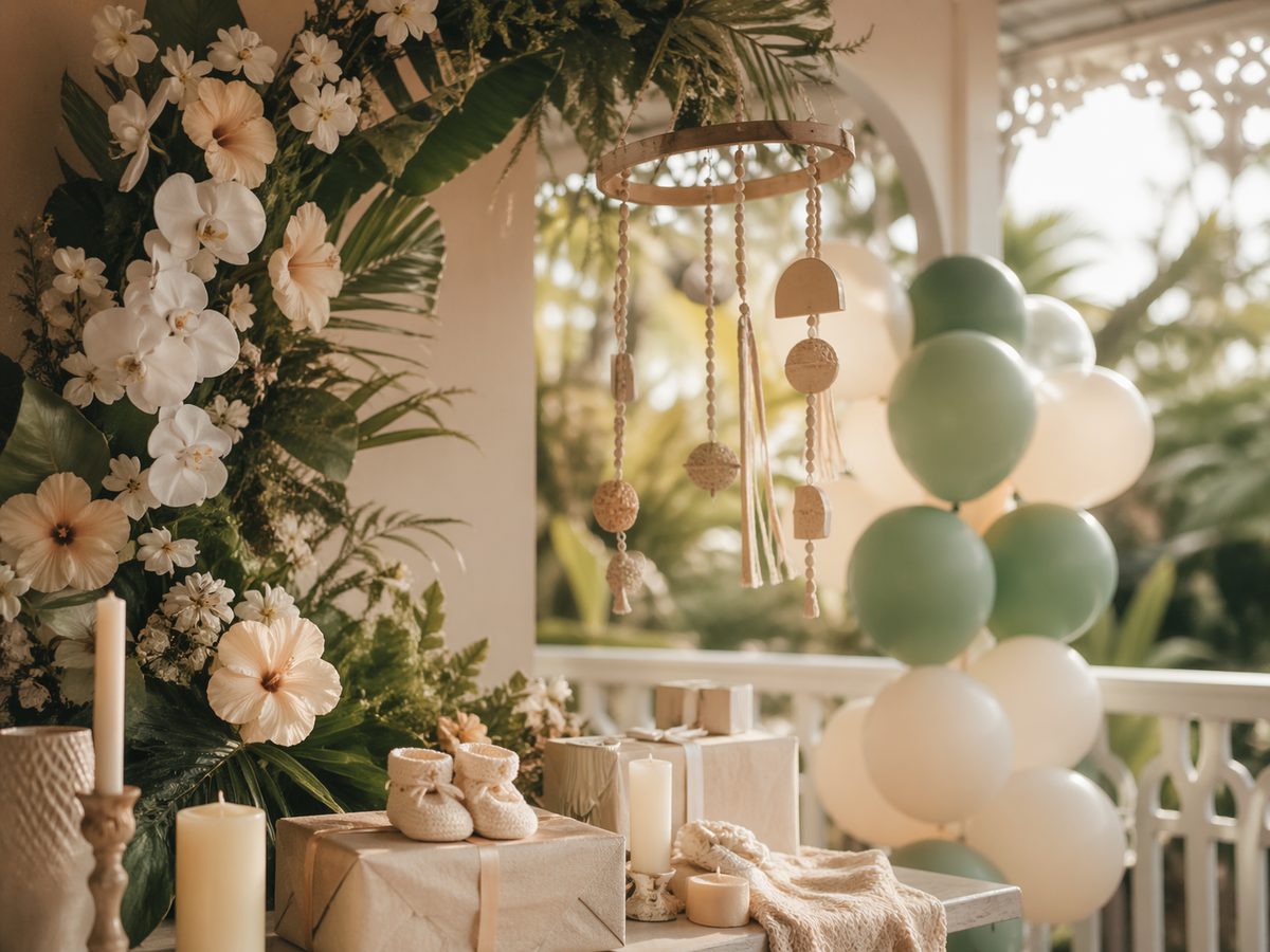 Baby shower dans les tons sauge et lin